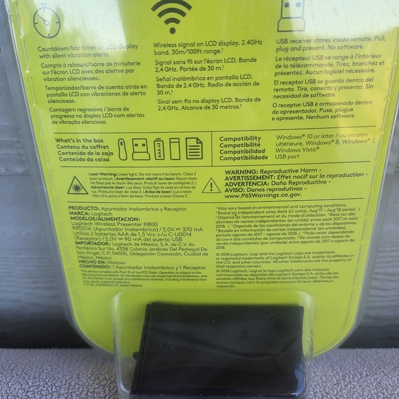 Logitech R800 Laser Presentation Remote PowerPoint Clicker Green Laser Timer - Picture 4 of 6